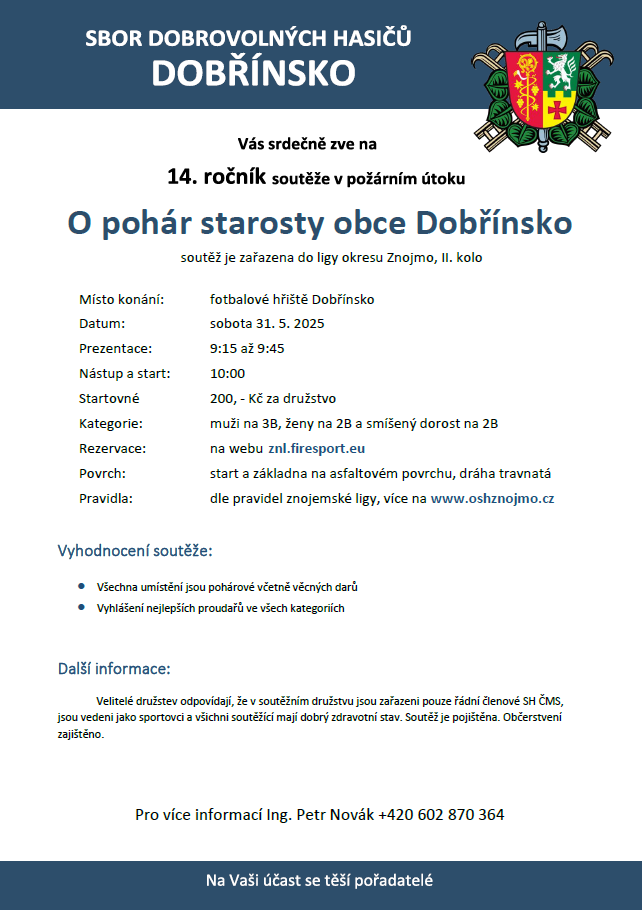 Soutěž hasičů - O pohár starosty Obce Dobřínska