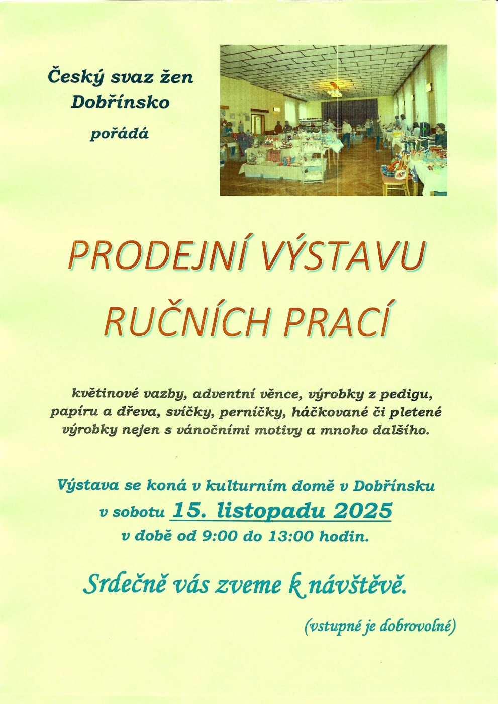 Prodejní výstava ručních prací v Dobřínsku 15.11.2025
